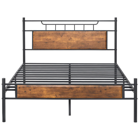VECELO Full Size Platform Bed Frame with Wood Headboard/Mattress Foundation/Premium Steel Slats Support/No Box Spring Needed,Brown(Crown) VECELO