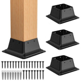 FMhotu 4x4 Post Base 4Pcs, Internal 3.6"x3.6" Heavy Duty Powder-Coated Steel Post Bracket Fit for Standard Wood Post Anchor, Decking Post Base for Deck Porch Handrail Railing Support FMhotu