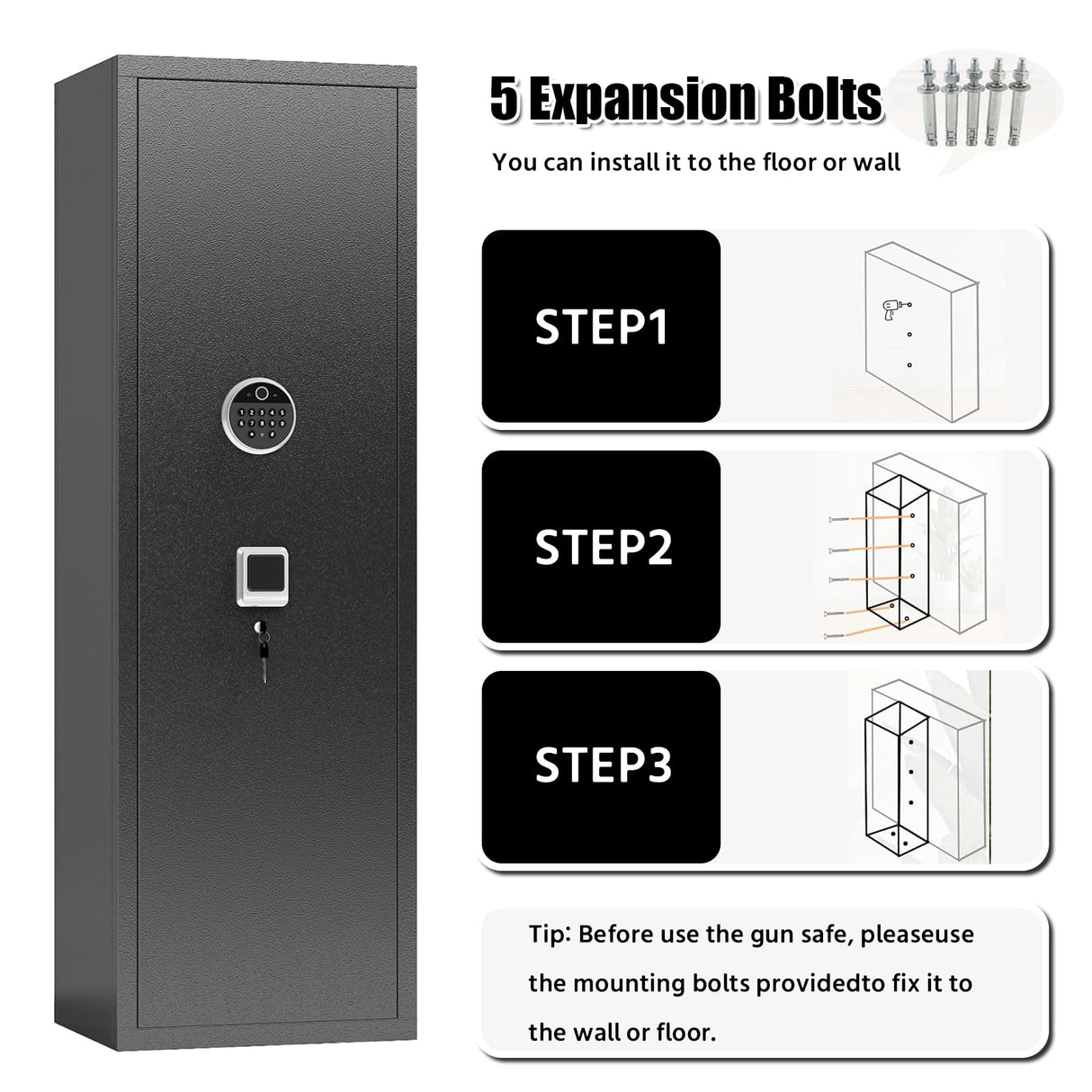 Gun Safe for Rifles and Pistols, 10-15 Large Gun Cabinet Gun Safes for Home Adjustable Rack and Biometric Fingerprint Locking Cabinet, Fireproof, No Assembly Required (11.81"D x 13.78"W x 57.09"H) Notmise