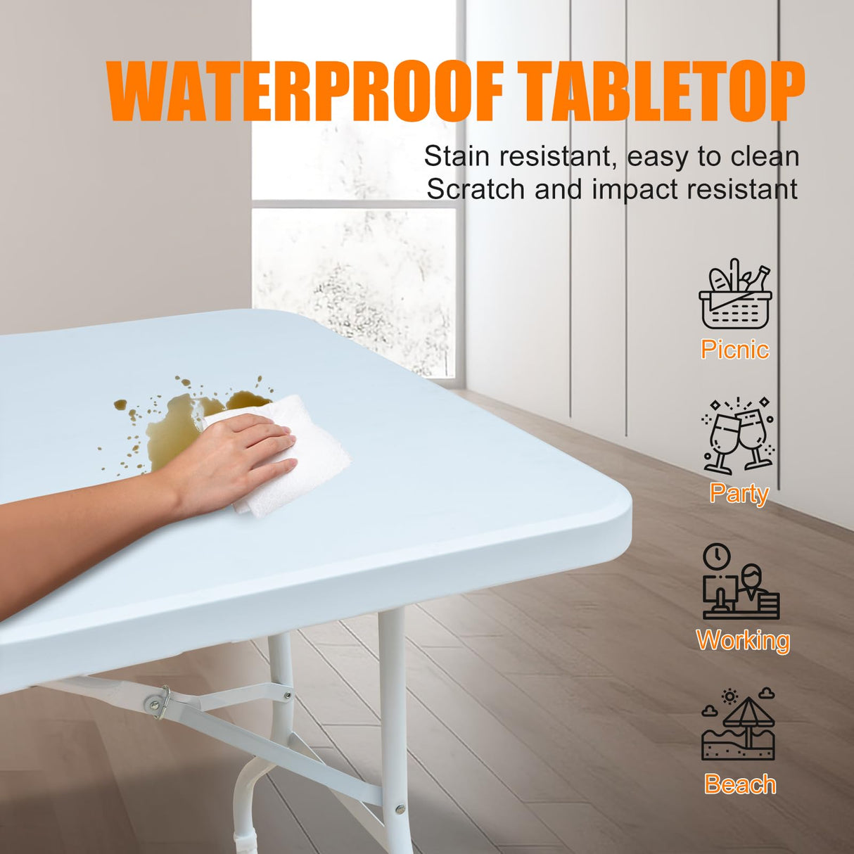 SculPong Folding Table Camping Table Multi-Purpose Picnic Table Outdoor Indoor Casual Party Table 6FT SculPong