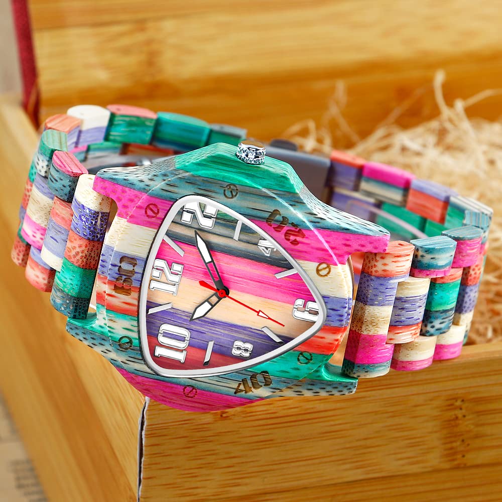 Dentily Men's Wooden Watch Handmade Wood Triangle Analog Quartz Watch classcic Wood Watches for Men Dentily