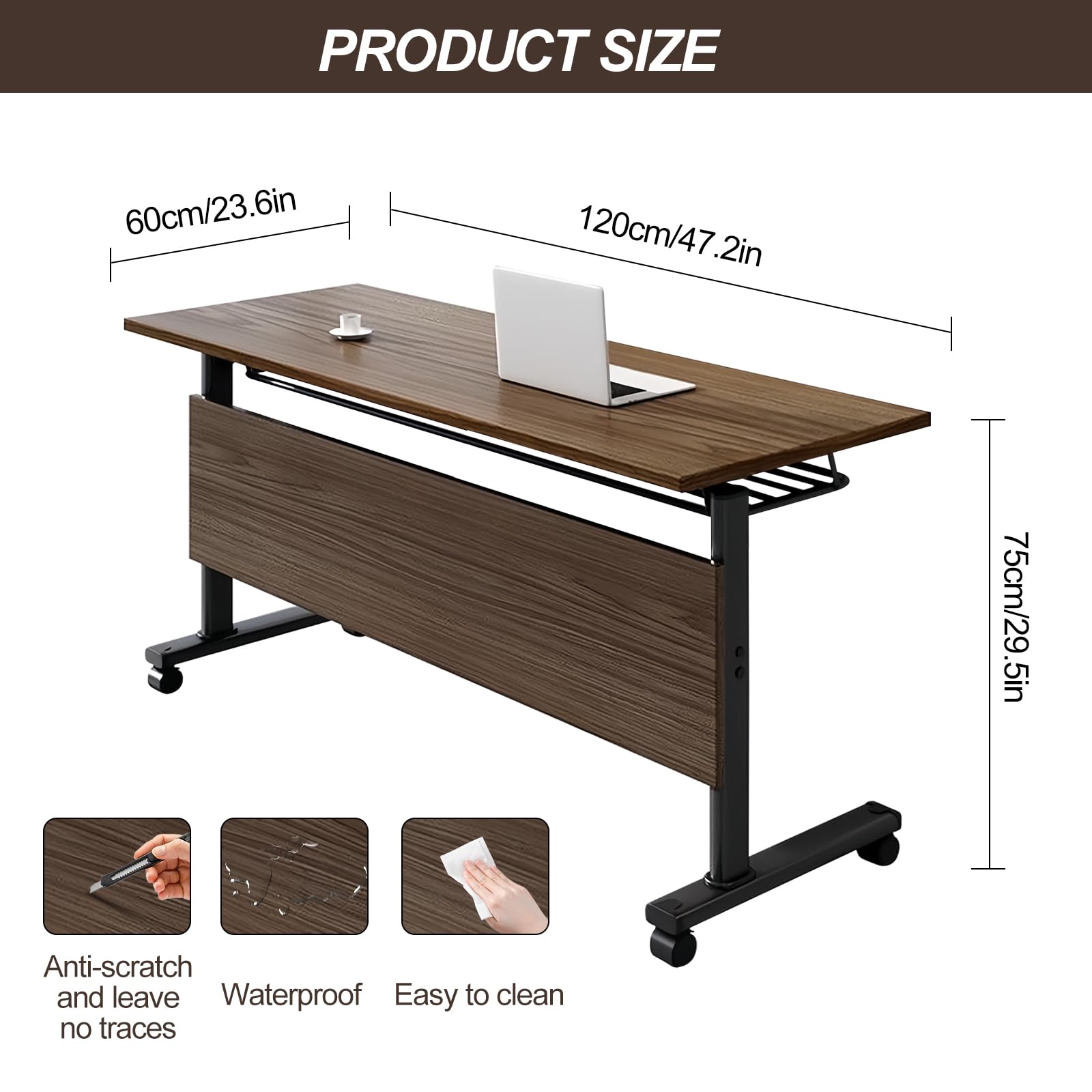 Conference Room Table Folding Conference Table, Foldable Flip Top Training Seminar Table, Office Training Room Table with Silent Wheels, Modern Meeting Table for Office Classroom (1Pack 47.2i - WoodArtSupply