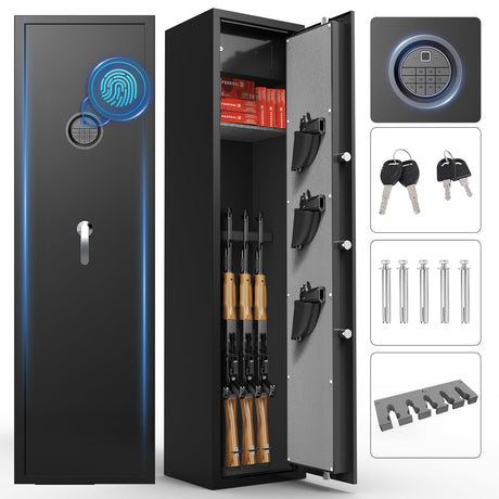 HEANVO 8-12 Gun Safe Biometric, Rifle Safes for Home, Gun Cabinet with Dual Alarm System, Rifle Gun Safe with Removable Gun Rack, Shotgun Safe with 4 Ways to Open HEANVO