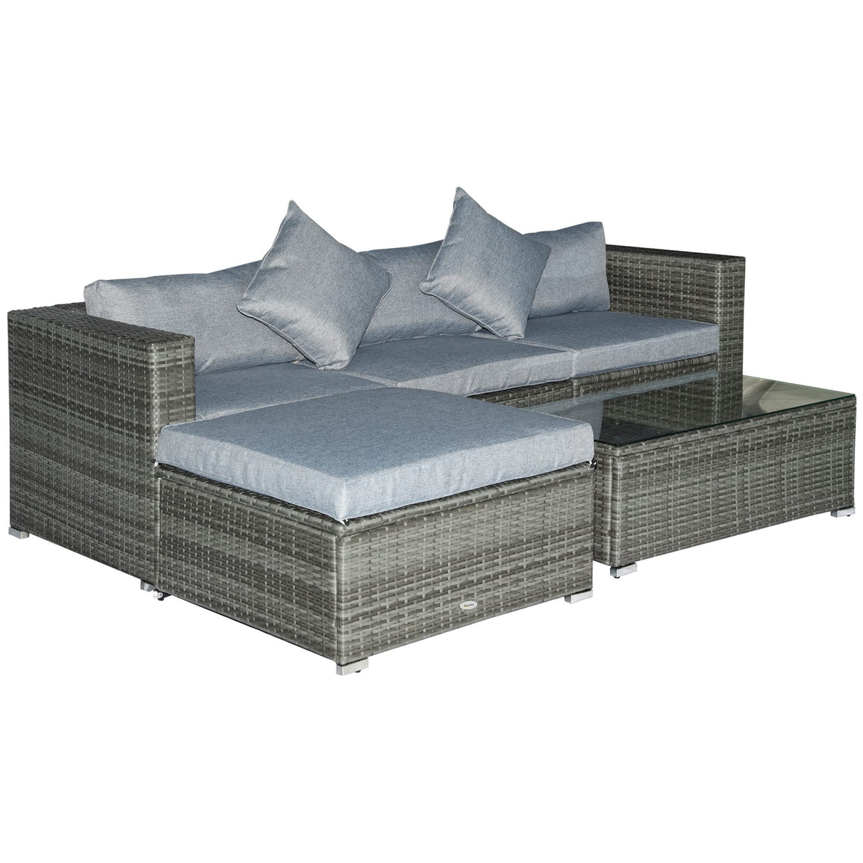 Outsunny 5-Piece Patio Furniture Set with Cushions, Outdoor PE Rattan Wicker Sofa Set, Sectional Furniture with Pillows, Glass Coffee Table for Garden, Backyard, Mixed Gray Outsunny