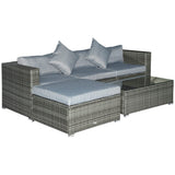 Outsunny 5-Piece Patio Furniture Set with Cushions, Outdoor PE Rattan Wicker Sofa Set, Sectional Furniture with Pillows, Glass Coffee Table for Garden, Backyard, Mixed Gray Outsunny