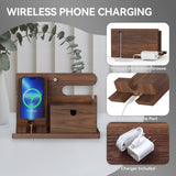 Walnut Wood Phone Docking Station with Wireless Charging, Nightstand Organizer for Men & Women, Compatible with iPhone/Samsung/Apple Watch/AirPods, Gifts for Dad, Husband, Anniversary, Birthday ACTESE