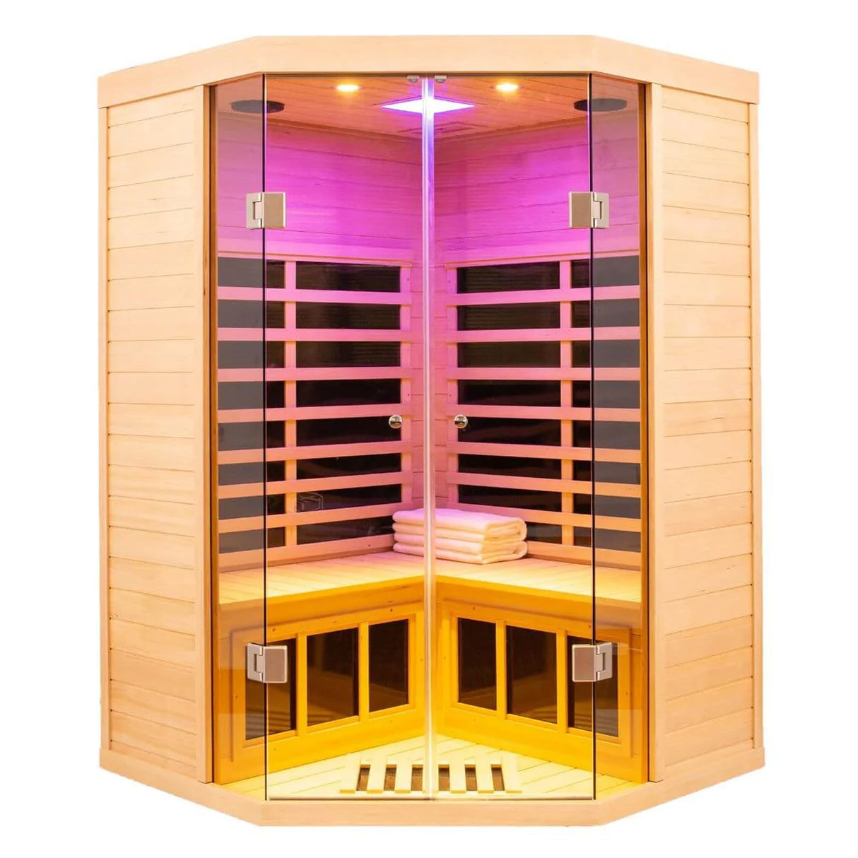 2-3 Person Ultra Low EMF(0-5mG) Far Infrared Sauna, 1520w Hemlock Indoor Sauna Room with APP Control, LCD Panel Control, Constant Temperature Cover, Chromotherapy Lamp, Reading Lamp, Bluetooth Speaker KUNSANA