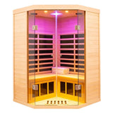 2-3 Person Ultra Low EMF(0-5mG) Far Infrared Sauna, 1520w Hemlock Indoor Sauna Room with APP Control, LCD Panel Control, Constant Temperature Cover, Chromotherapy Lamp, Reading Lamp, Bluetooth Speaker KUNSANA