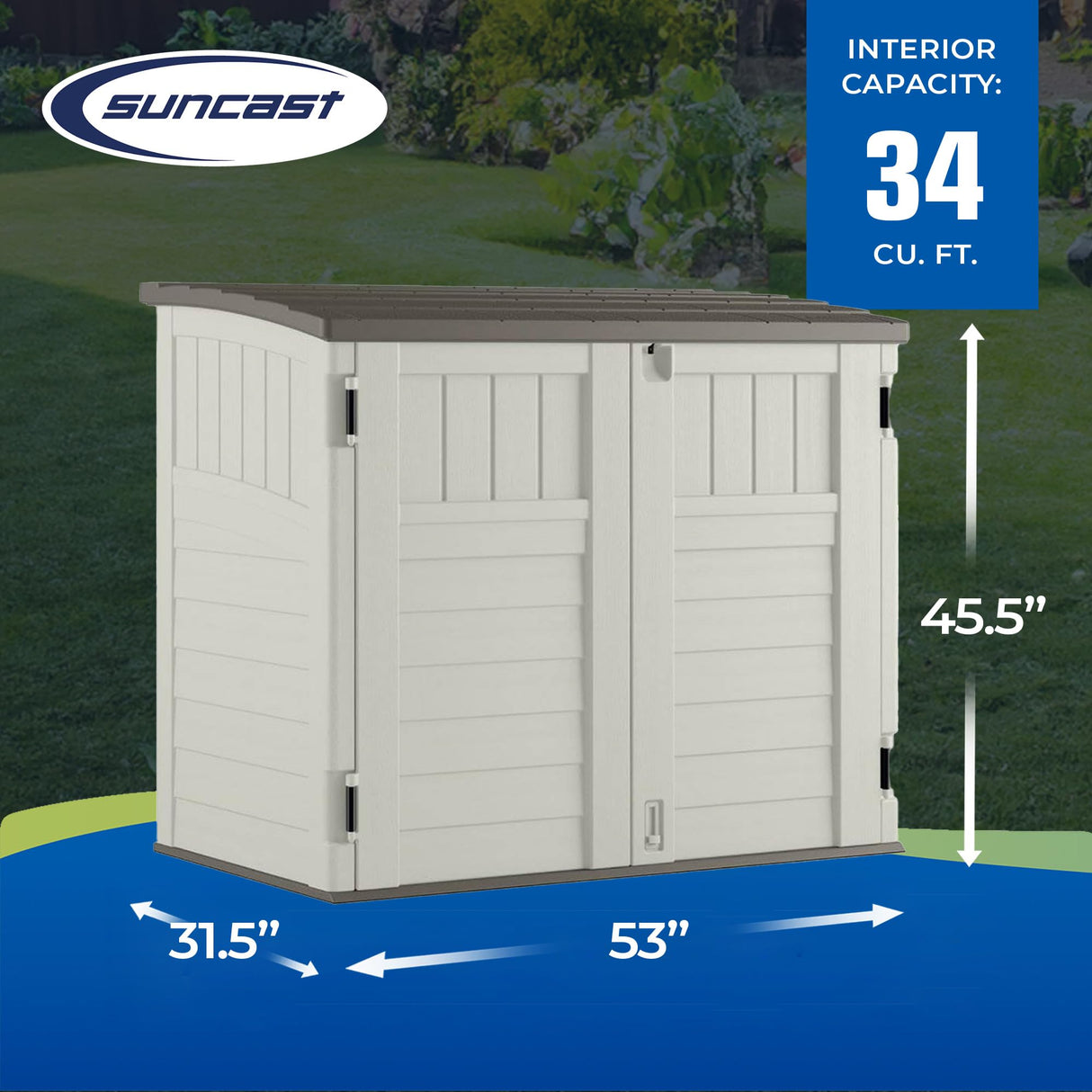 Suncast 2 Pack 34 Cu Ft Capacity Horizontal Outdoor Storage Shed for Garbage Cans, Garden Accessories, Backyard, and Patio Use, Vanilla Suncast