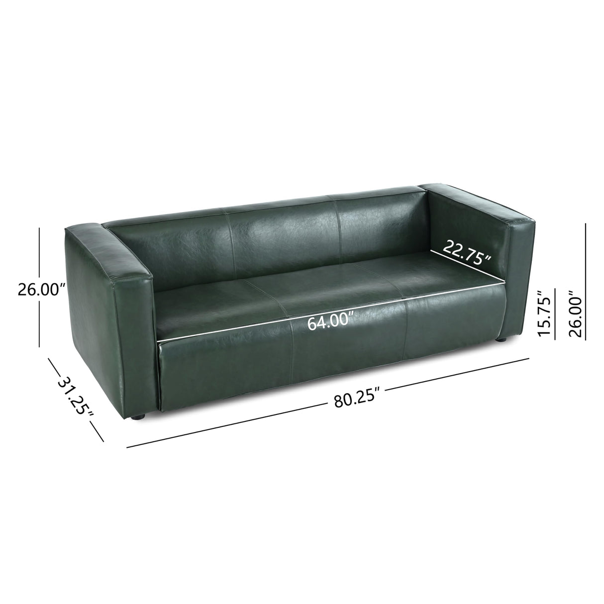 Christopher Knight Home Vevia Faux Leather Sofa, 3 Seater Couch, Upholstered Sofa, Large Lounge Chair, Birch Wood Legs Armchair, Classic Tuxedo Design Couch for Living Room Bedroom, Green Christopher Knight Home