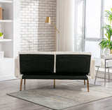 Antetek Futon Sofa Bed with 3 Adjustable Positions, Small Sleeper Sofa Loveseat with 2 Decorative Pillows, Modern Upholstered Convertible Couch with 5 Metal Tapered Legs, Ivory Teddy Antetek