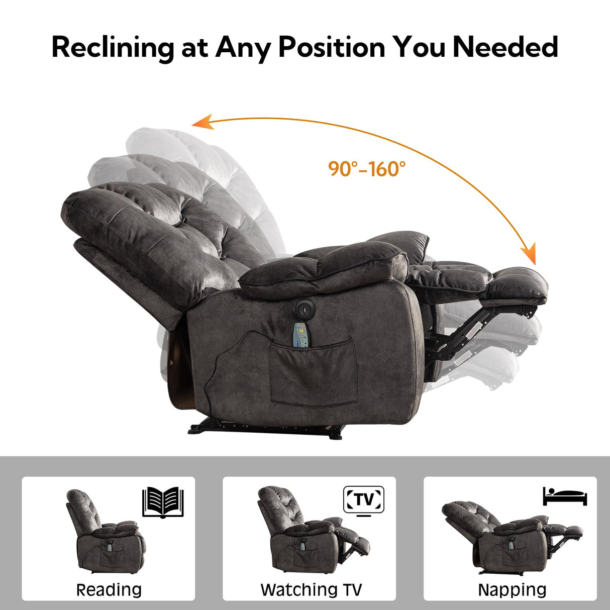 HAOMARKETS Oversized Power Recliner Chair with Massage and Heat, 41" Wide Electric Reclining Chairs with USB Port, Breathable Fabric Overstuffed Reclining Sofa for Living Room Bedroom HAOMARKETS