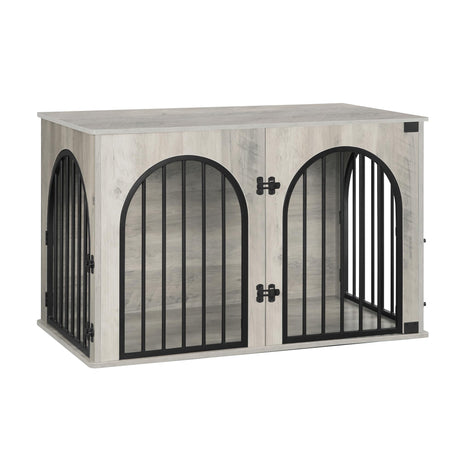 Hzuaneri 39.4'' Dog Crate Furniture, Dog Kennel Indoor Arched Door Design, Wooden Dog Crate Furniture for Small/Medium/Large Dog, Side Table, TV Stand, Anti-Chew, Anti-Escape, Greige Black Hzuaneri