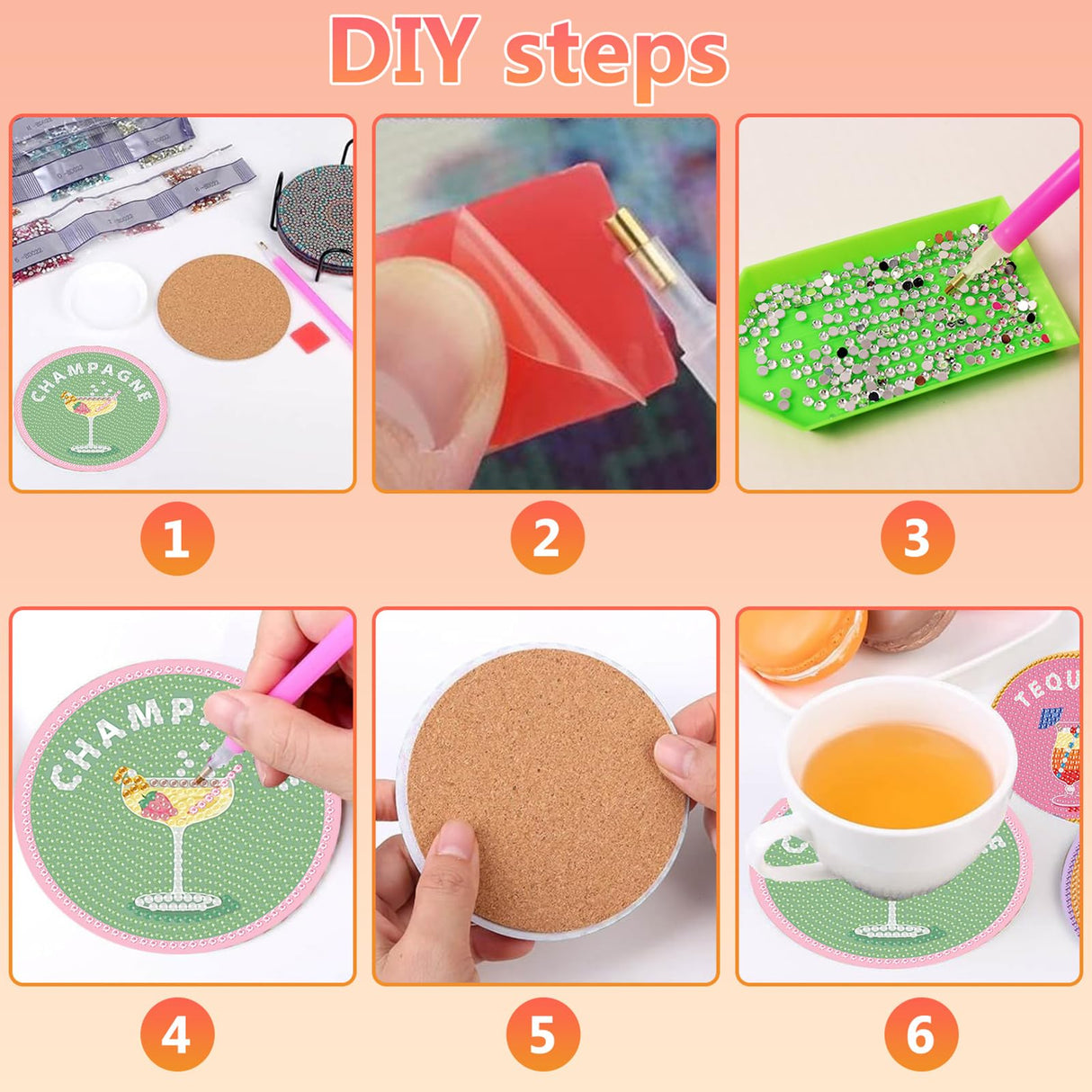 8 Pcs Cocktail Diamond Art Coasters Kit for Adults, Cocktail Diamond Painting Coasters with Holder, 5D Gem Art DIY Crafts Diamond Dots for Gift Life hkejoi