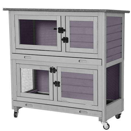 Aivituvin 36" Rabbit Hutch Bunny Cage Indoor Outdoor Guinea Pig Cage 2 Story Wth 2 Tray, Trap Door, Wheels Aivituvin