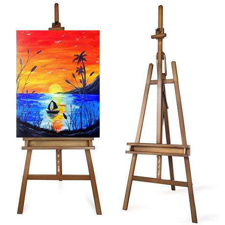 Somime Large A-Frame Basic Studio Easel - Adjustable Solid Beech Wood Artist Easel with Brush Storage Tray, Floor Wooden Easel Stand for Painting Canvas, Brown Somime