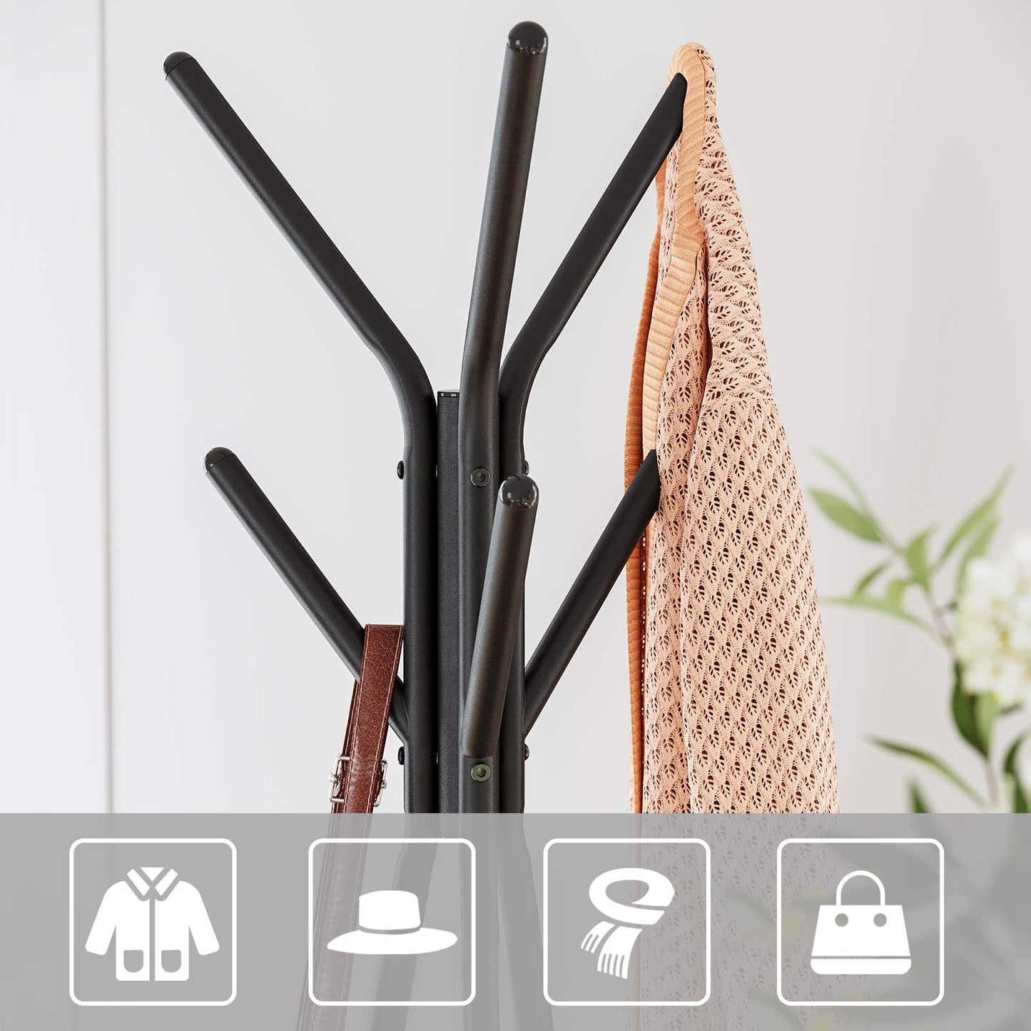 VASAGLE Coat Rack Freestanding, Coat Hanger Stand, Hall Tree with 2 Shelves, for Clothes, Hat, Bag, Industrial Style, Rustic Brown and Black URCR16BX - WoodArtSupply