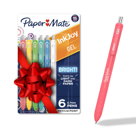 Paper Mate InkJoy Bright Gel Pens, Medium Point (0.7mm), Retractable, Assorted Opaque Ink, Comfortable Grip, Vivid Colors, Stocking Stuffers, 6-Pack Paper Mate