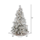 Vickerman 12' Flocked Alberta Artificial Christmas Tree, Pure White LED Lights - Snow Covered Faux Tree - Seasonal Indoor Home Decor - Easy Assembly Vickerman