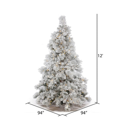 Vickerman 12' Flocked Alberta Artificial Christmas Tree, Pure White LED Lights - Snow Covered Faux Tree - Seasonal Indoor Home Decor - Easy Assembly