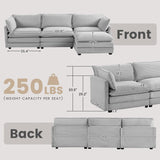 ROWHY Oversized Modular Sectional Sofa with Movable Ottoman, 112 Inch 4 Seat Modern Corduroy Sofa Set, Convertible L Shaped Couch for Living Room and Office, Light Grey ROWHY