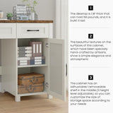 Farmhouse 47" Executive Desk, Computer Desk with Drawers and Storage Cabinet, Workstation Computer Desk for Home Office, Study.(White. Vabches