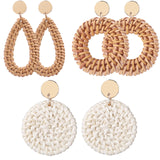 4 Pairs Rattan Earrings for Women Beach Earrings for Women Large Earrings Straw Earrings for Women Geometric Tassel Woven Bohemian Earrings Straw Wicker Braid Hoop Drop Dangle Earrings for Women Teaaha