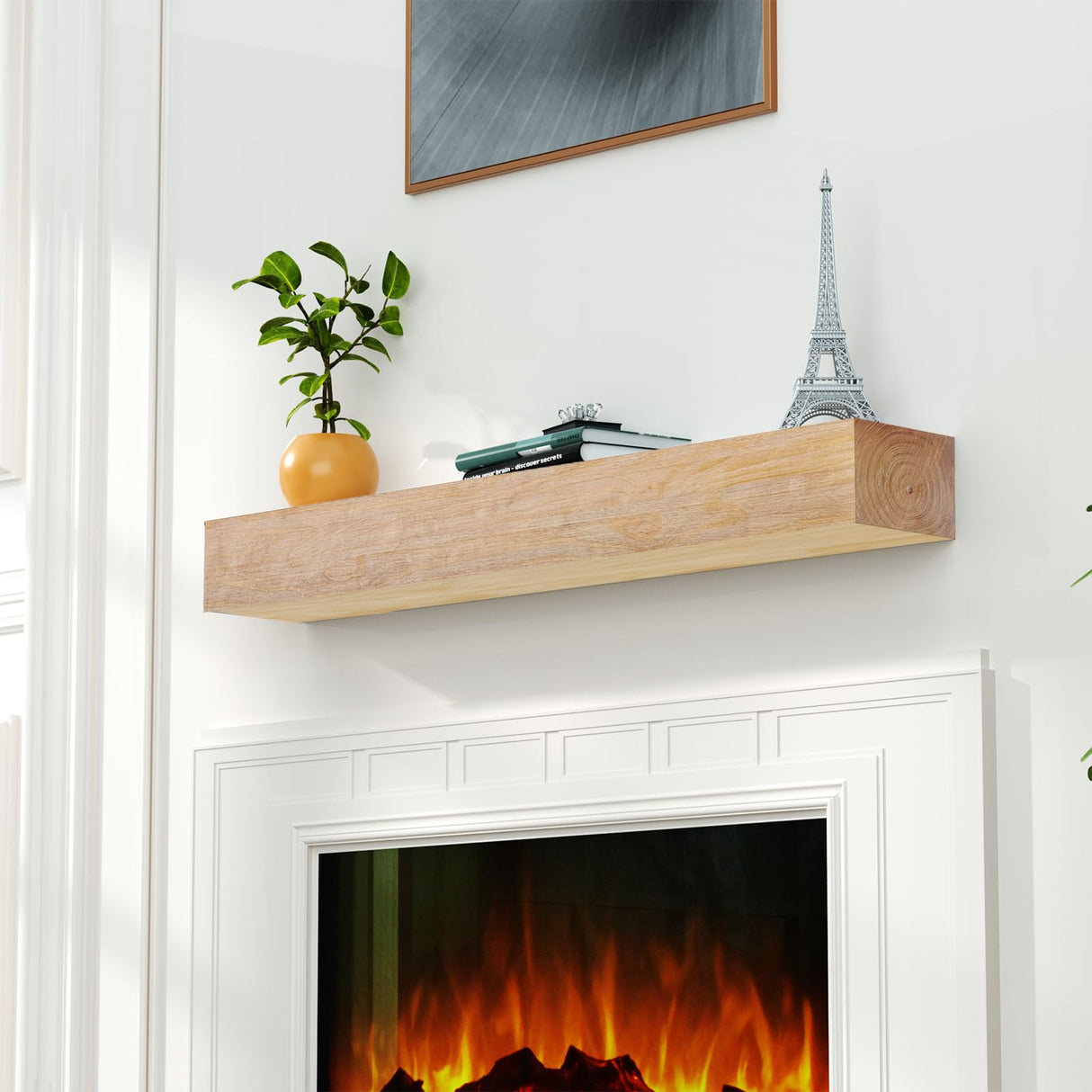 ROOMTEC Fireplace Mantel,48" Wood Floating Fireplace Shelves,Wall Mounted Wooden Display Shelving,Handcrafted Wood Brack,Natural Mantels Over Fireplace | 48" x 8" x 5"-Aged Oak ROOMTEC