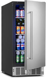 Feelfunn 15 Inch Undercounter Beverage Refrigerator - 126 Cans Beverage Fridge with Stainless Steel Door for Beer Wine Soda - Built-in or Freestanding Wine Cooler for Home Kitchen Bar Outdoor Feelfunn
