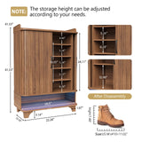 Maupvit 6-Tier Shoe Cabinet with Fluted Sliding Tambour Doors, Entryway Shoe Storage Cabinet with Led Light & Open Storage, 4 Adjustable Shelf, Shoes Rack Organizer for Entryway, Hallway, Living Room Maupvit
