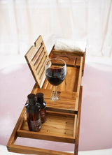 XcE Teak Bathtub Tray Expandable to 105cm with Solid Book Stand and Soap Tray, Teak XcE