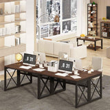 BON AUGURE Farmhouse Computer Desk, Modern Industrial Home Office Desks, Wood Metal Study Writing Table, Sturdy Gaming Desk (Rustic Oak, 54 Inch) BON AUGURE