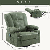 Swivel Rocker Recliner Chair for Adults with Vibration Massage, Overstuffed PU Leather Recliner with Lumbar Heat, Modern Manual Rocking Recliner with for Living Room, Home Theater, Dark Green Comermax