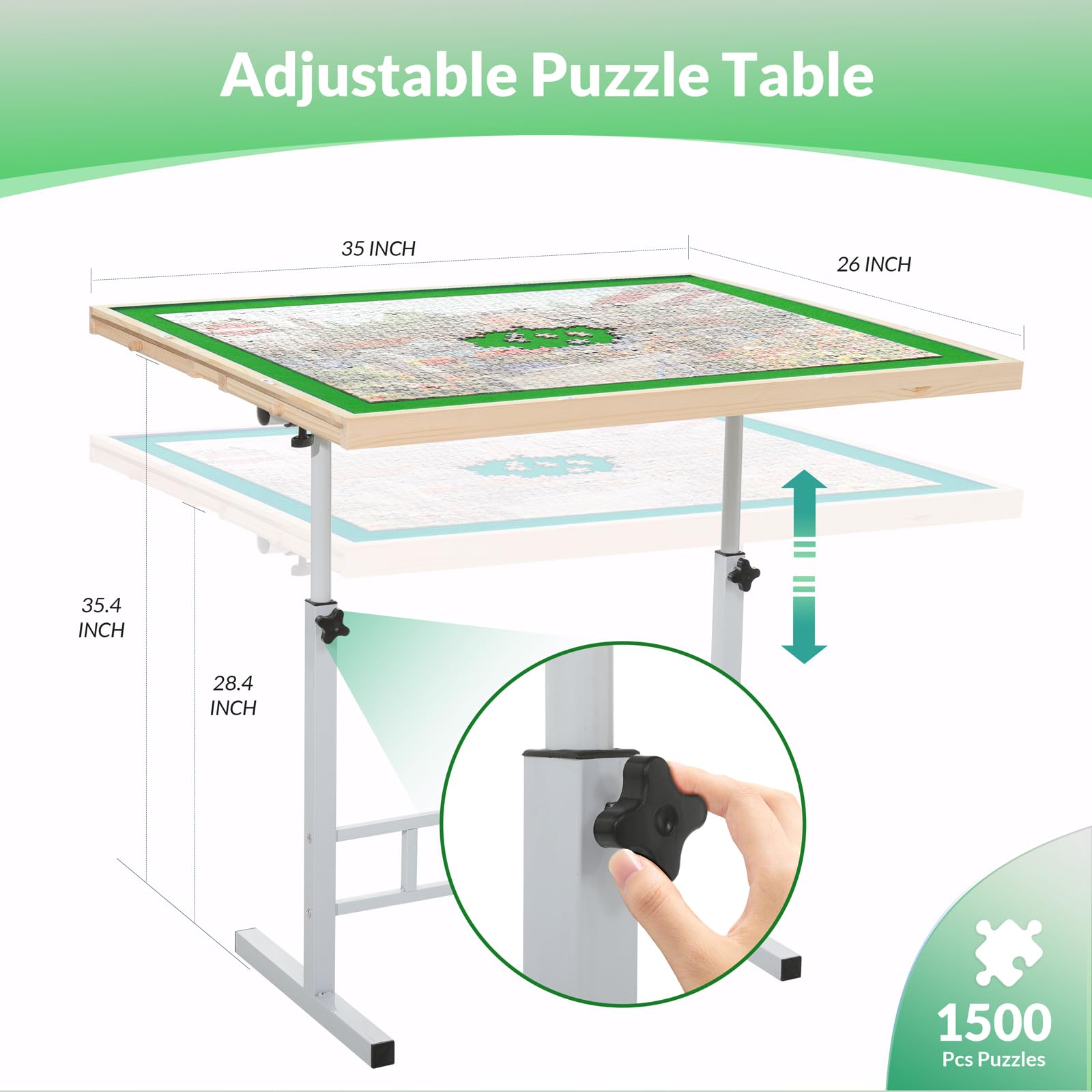 BittPicc 1500 Piece Puzzle Table with Drawers Adjustable Height & Angle Jigsaw Puzzle Boards Table with Legs 35"x 26" Wooden Puzzle Tables for Adults - WoodArtSupply