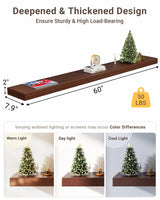 QueenFun 60 Inch Long Floating Wall Shelf Walnut, 8 Inch Deep Wood Floating Shelf Wall Mounted, Thick Wooden Mantel Shelf with 50LB Load-Bearing for Living Room Kitchen Bedroom QueenFun