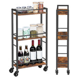 MAHANCRIS Slim Rolling Cart, Mobile Kitchen Cart on Wheels, Narrow Storage Cart for Small Space, Wooden Service Cart, for Bathroom, Laundry, Living Room, Rustic Brown RCHR1501Z MAHANCRIS