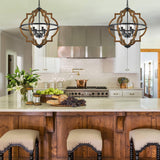 Faibra 6-Light Farmhouse Wood Pendant Light,22.83'' Vintage Rustic Brown Oak Wood Chandeliers,Retro Industrial Hanging Light Fixtures for Dining Room Entryway, Bedroom Faibra