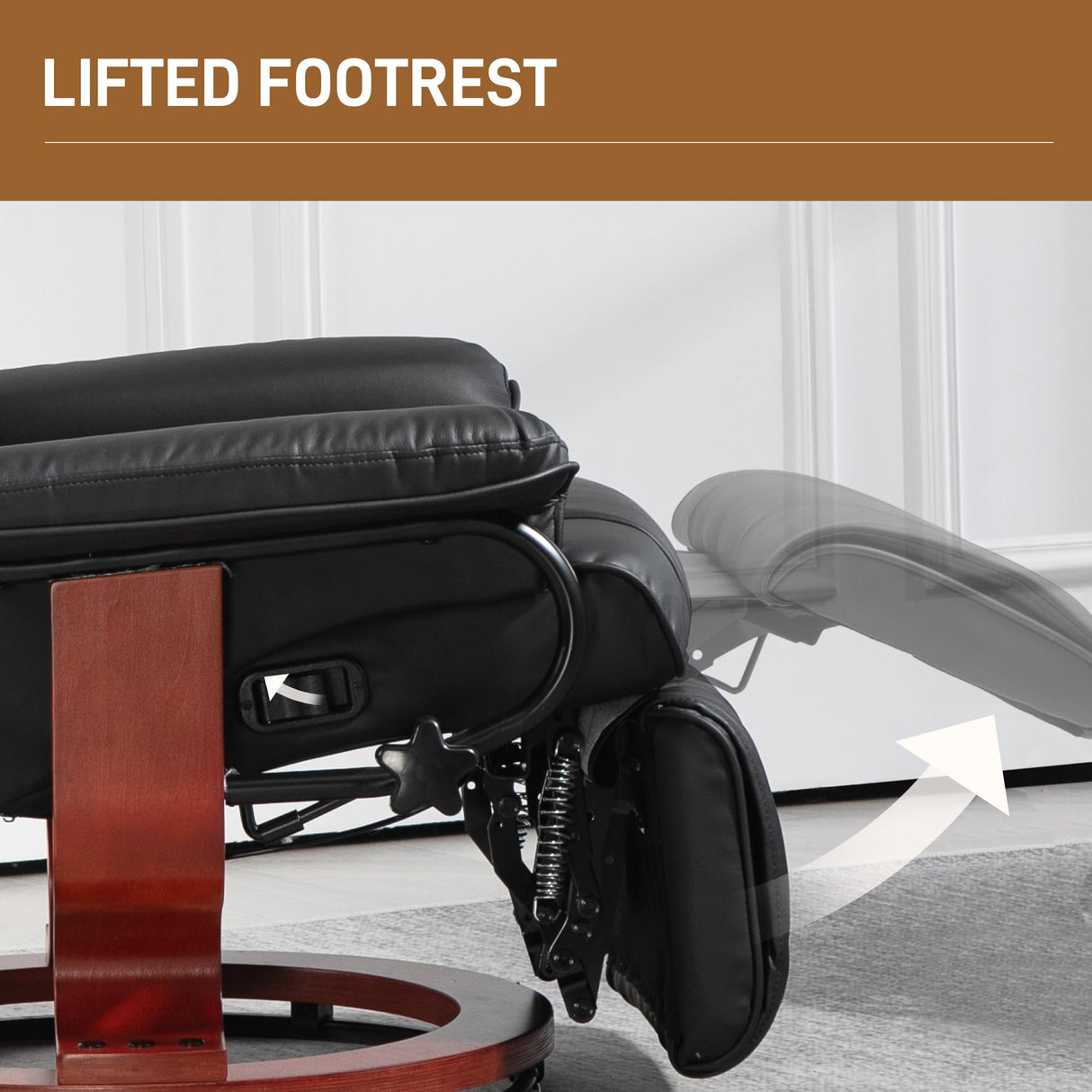 HOMCOM Manual Swivel Recliner Chair, PU Leather Reclining Chair with Footrest for Living Room, Black HOMCOM