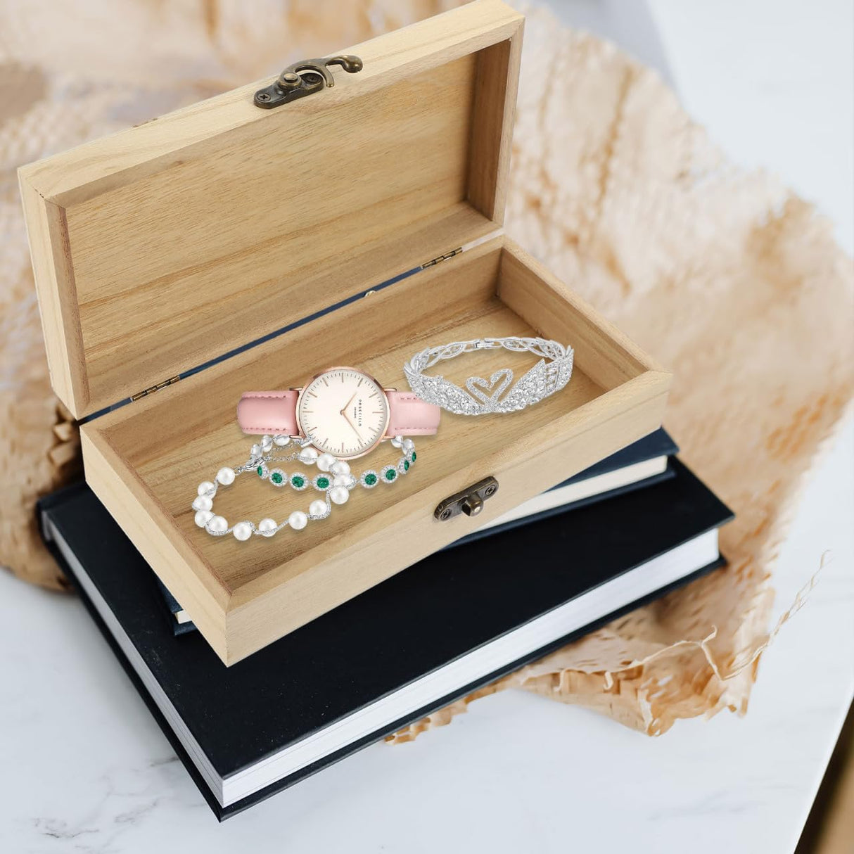 EXCEART Wood Box 2 Pack Unfinished Wood Box, Rectangular Unfinished Wooden Box with Hinged Lid and Front Clasp Natural Wood Storage Boxes for Jewelry Container Sundries Case Makeup Case Organizer EXCEART