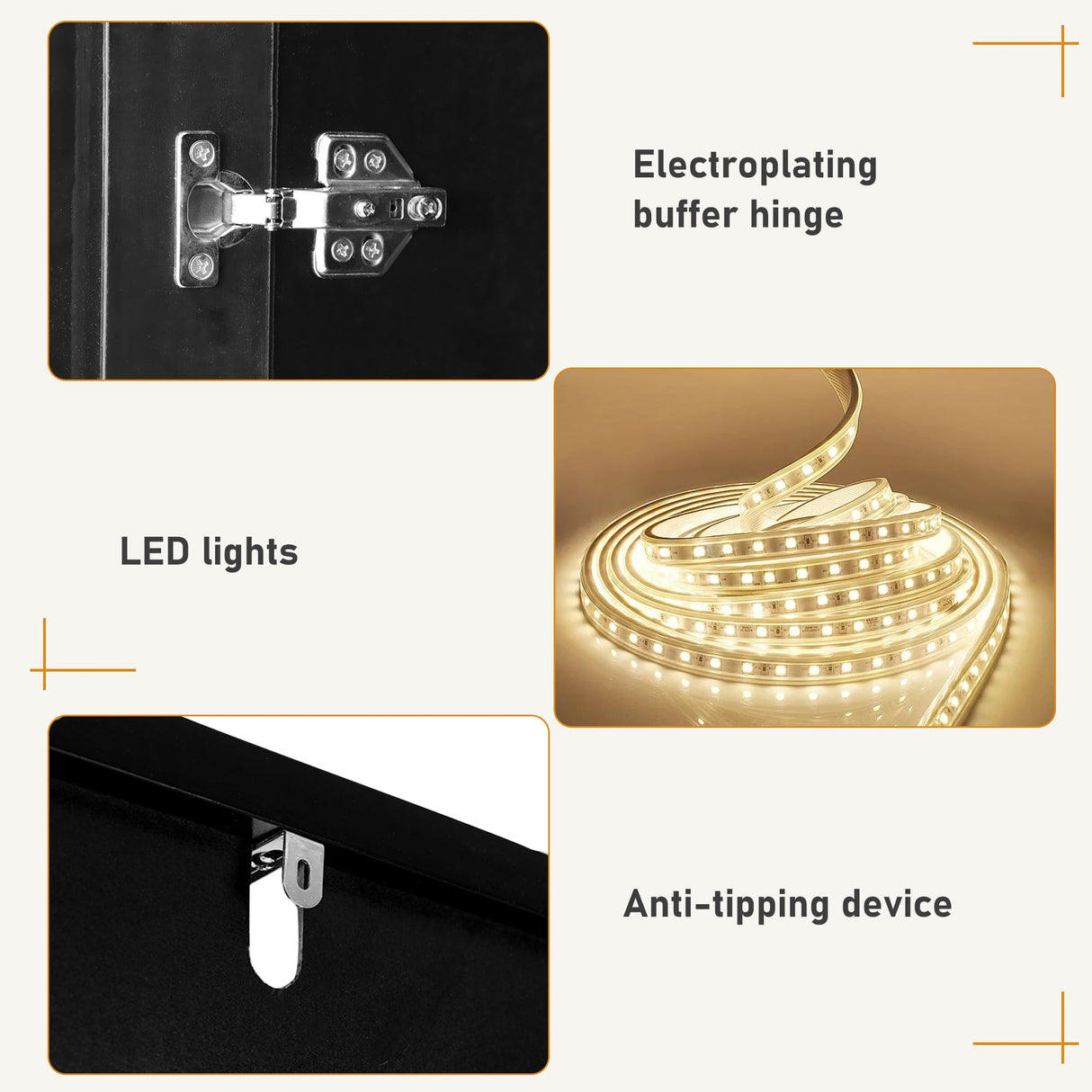 3 Doors Armoire Wardrobe Closet with Mirror, LED Armoire with Doors and Drawers, Wooden Wardrobe Storage Cabinet with Hanging Rod, Adjustable Shelves, Black chartustriable