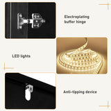 3 Doors Armoire Wardrobe Closet with Mirror, LED Armoire with Doors and Drawers, Wooden Wardrobe Storage Cabinet with Hanging Rod, Adjustable Shelves, Black chartustriable