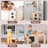 4-in-1 Toddler Kitchen Step Stool, Foldable Learning Standing Tower with Blackboard, Wooden Kitchen Stool Helper for Kids, 1-3 Year Old Boy Girl Gifts TINTECUSA