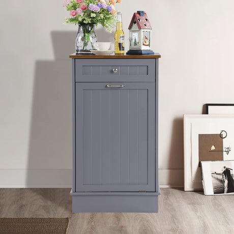 LOUVIXA Tilt Out Trash Bin Cabinet Dog Proof Trash Can Holder Kitchen Island Without Garbage Bin or Tilt Out Laundry Hamper (Gray) LOUVIXA