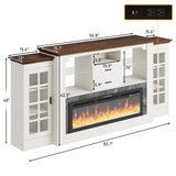 85" Electric Fireplace with Mantel, Fireplace TV Stand w/ 42" Electric Fireplace for 65 Inch TVs with Power Outlets, Farmhouse Entertainment Center with Storage for Living Room, Bedroom, Antique White Hlivelood