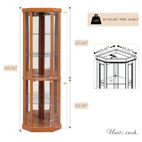 KavlSean 70" H Lighted Glass Display Cabinet, Corner Curio Cabinet with 5 Shelves and Tempered Glass Door, Light Bulb Included, Rack for Living Room (Dark Oak) KavlSean