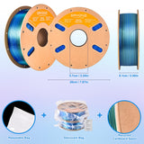 ERYONE Silk Dual Color PLA Filament 3D Printer 1.75mm +/- 0.03mm, Bicolor Filament Two Tone PLA Bundle 2KG Cardboard Spool, Blue Green ERYONE