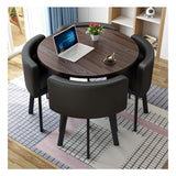Mfallon Round Conference Table Small Meeting Room Coffee Table Set w/ 4 Chair, Office Business Guest Reception Table, Simple Dining and Chair Set of 4 Leisure Combination (Color : Black Leather) Mfallon