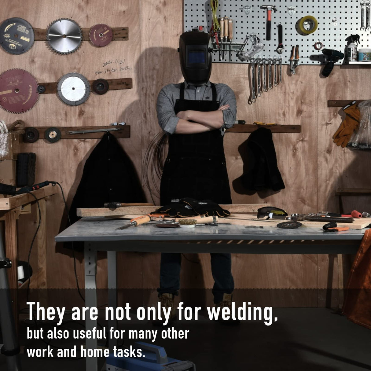 LeaSeek Leather Welding Apron,Heat & Flame-Resistant Heavy Duty Work Apron with 6 Pockets,Woodworking Shop Apron LeaSeek