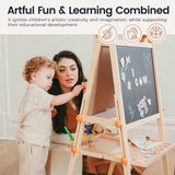 Tiny Land Easel for Kids, Double-Sided Magnetic Easel, Adjustable Wooden Kids Art Easel with Paper Roll, Learning-Toy for 3,4,5,6,7,8 Years Old Boy & Girls Tiny Land