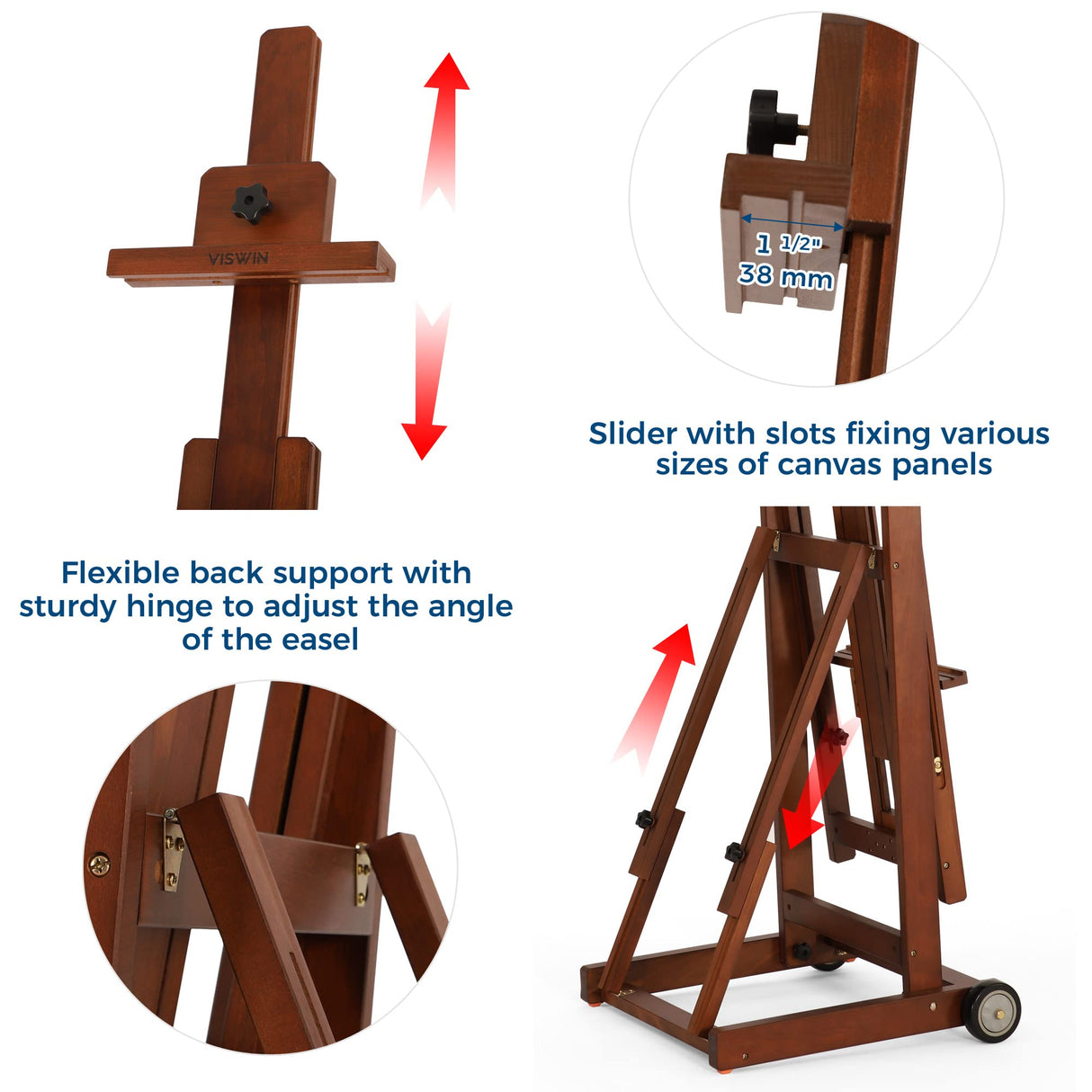 VISWIN Collapsible H-Frame Easel, Hold 1 or 2 Canvas up to 78", Adjustable Beech Wood Easel for Painting, Movable & Tilting Flat Floor Art Easel Stand, Studio Art Easel for Adults, Artists - Walunt VISWIN
